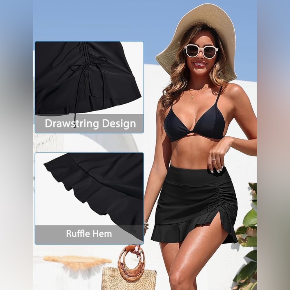 Black Swim Skirt Coverup with Side Ruching - Picture 5 of 9